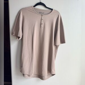 BYLT Luxe Drop-Cut Henley Tee XL Taupe Stretch Soft athleisure minimal
